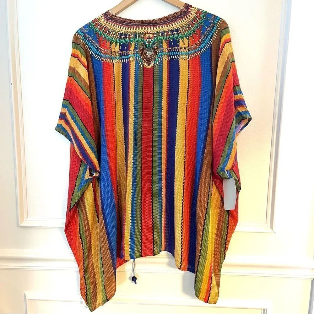 Shahida Parides Embellished 100% Silk Kaftan Multicolor Stripe Nwt — image 2 of 8
